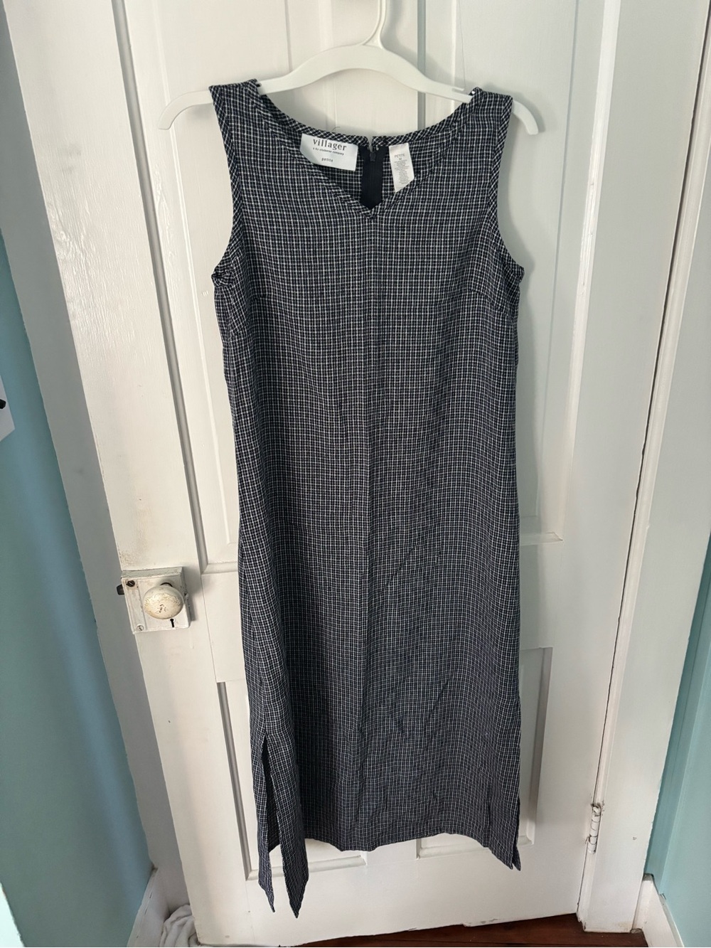 villager Black & White Checked Sleeveless Midi Shift Dress